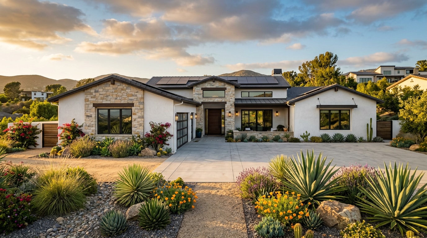 Finished custom home exterior built by a Riverside County design-build contractor Finished custom home exterior built by a Riverside County design-build contractor